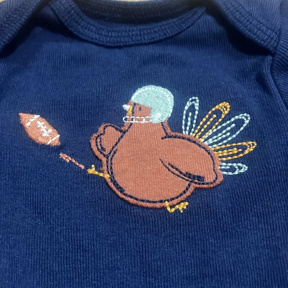Carter's Navy and Brown Thanksgiving Football Two Piece Bodysuit Set Newborn‎